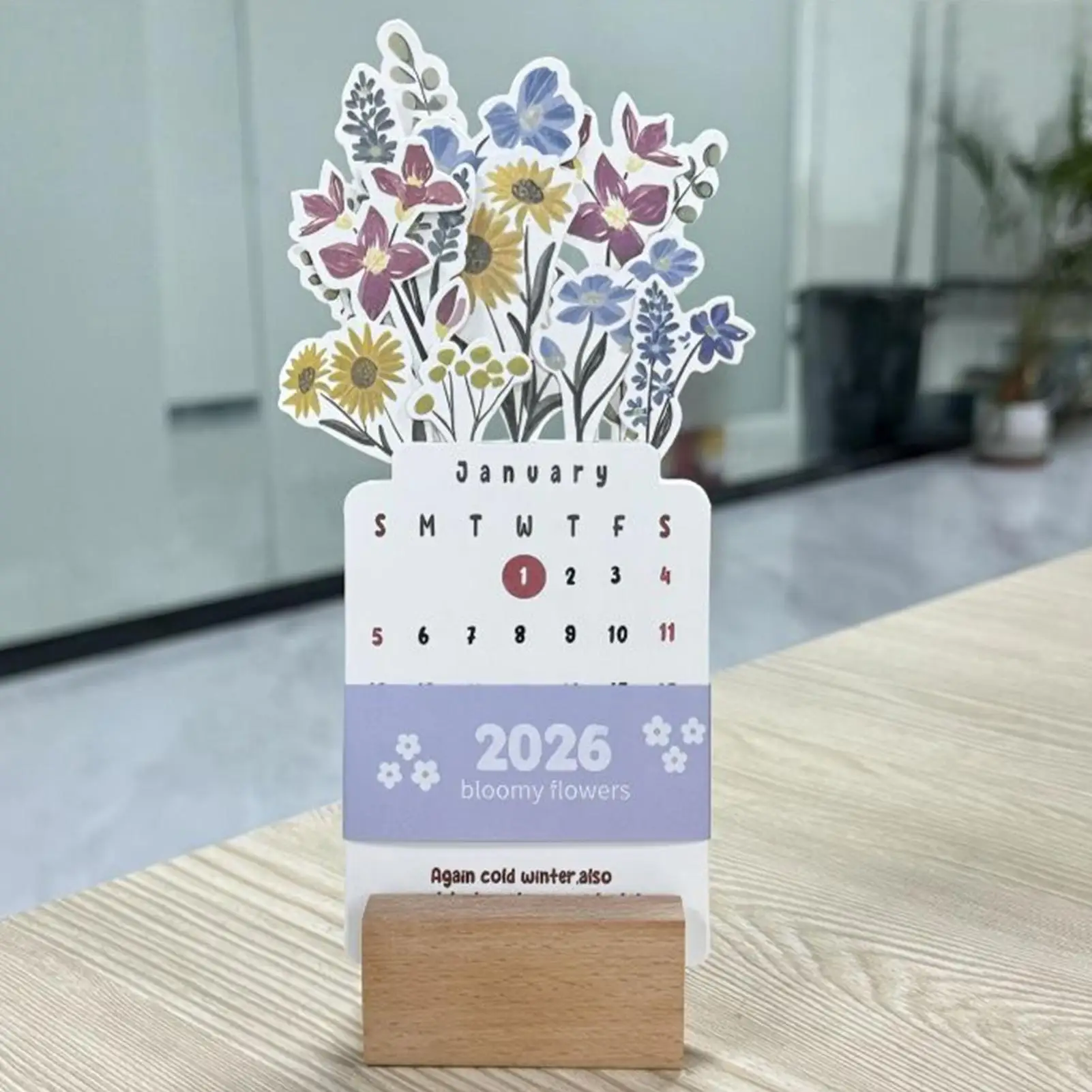 Bloomy Flower Desk Calendar Wooden Frame Calendar Creative Mini Calendar Decorative Ornaments Notebook Supplies 2026