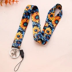 Anti-lost Blue&Yellow Sunflower Teacher Lanyard for Key Keychain lD Badge Card Holder Neck Phone Strap Key Ring Accessories Gift