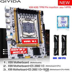 QIYIDA X99 Motherboard Set Kit With LGA2011-3 Xeon E5 2660 V3 CPU 16GB(2*8G)3200MHZ DDR4 Desktop memory M-ATX M.2 TMP2.0-14PIN