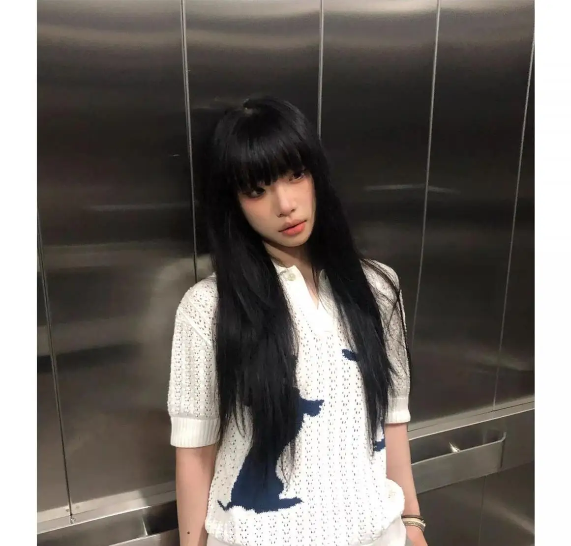 Retro Knitted Short-sleeved Women's Summer Polo Shirt T-shirt Loose Hollow Top