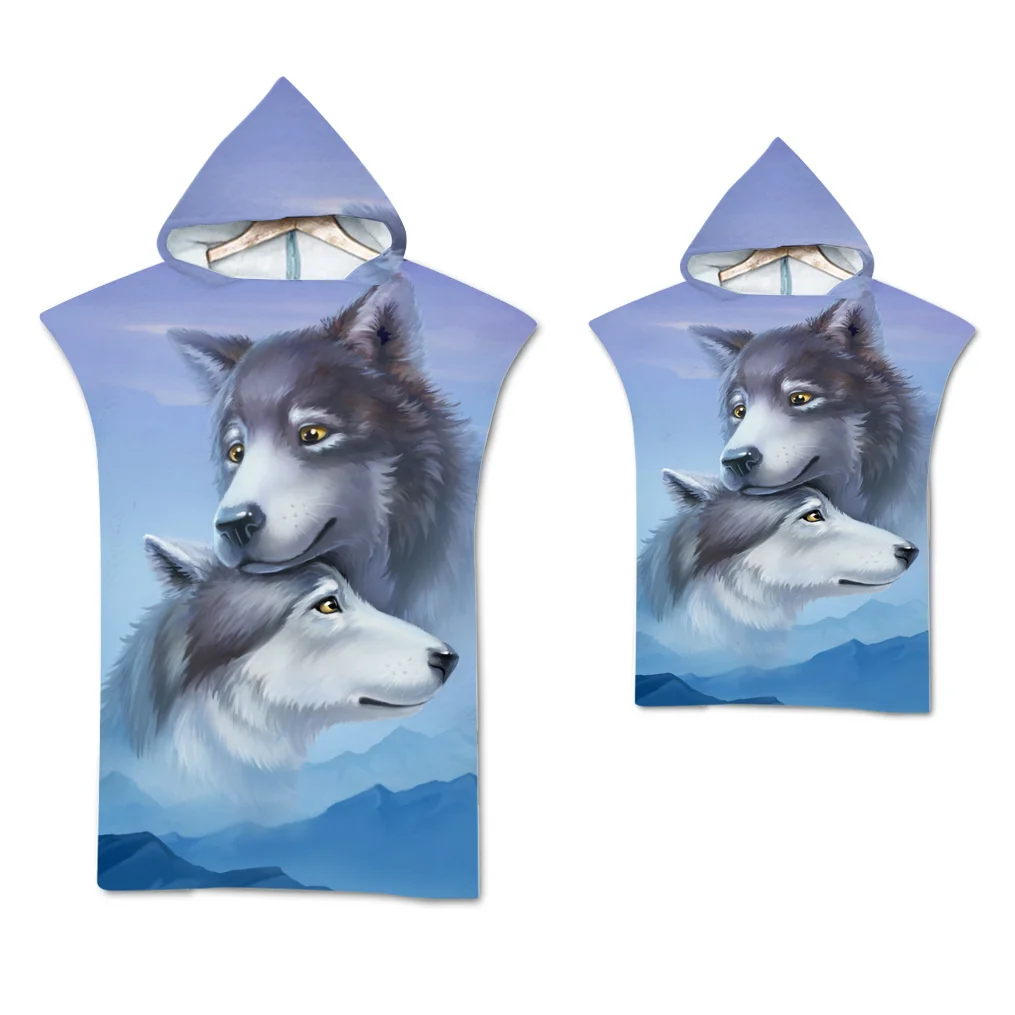 Wolf großes Strand tuch Badet uch schnell trocknende Handtücher Kapuzen mantel Neopren anzug erwachsenes Kind Eltern-Kind Poncho Bademantel zum Schwimmen Surfen – Detail 20