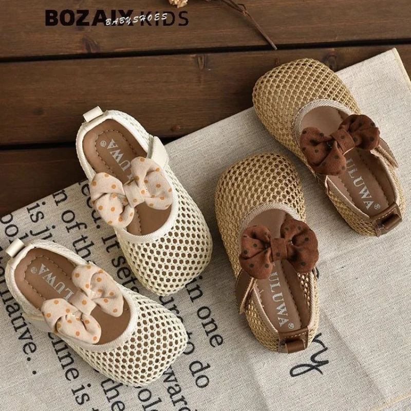 Туфли Fashion Girls' Shoes 2026 Summer New Bow Kids Sandals Simple Versatile Girls Hollowed Out Beach Shoes Sandalias De Mujer