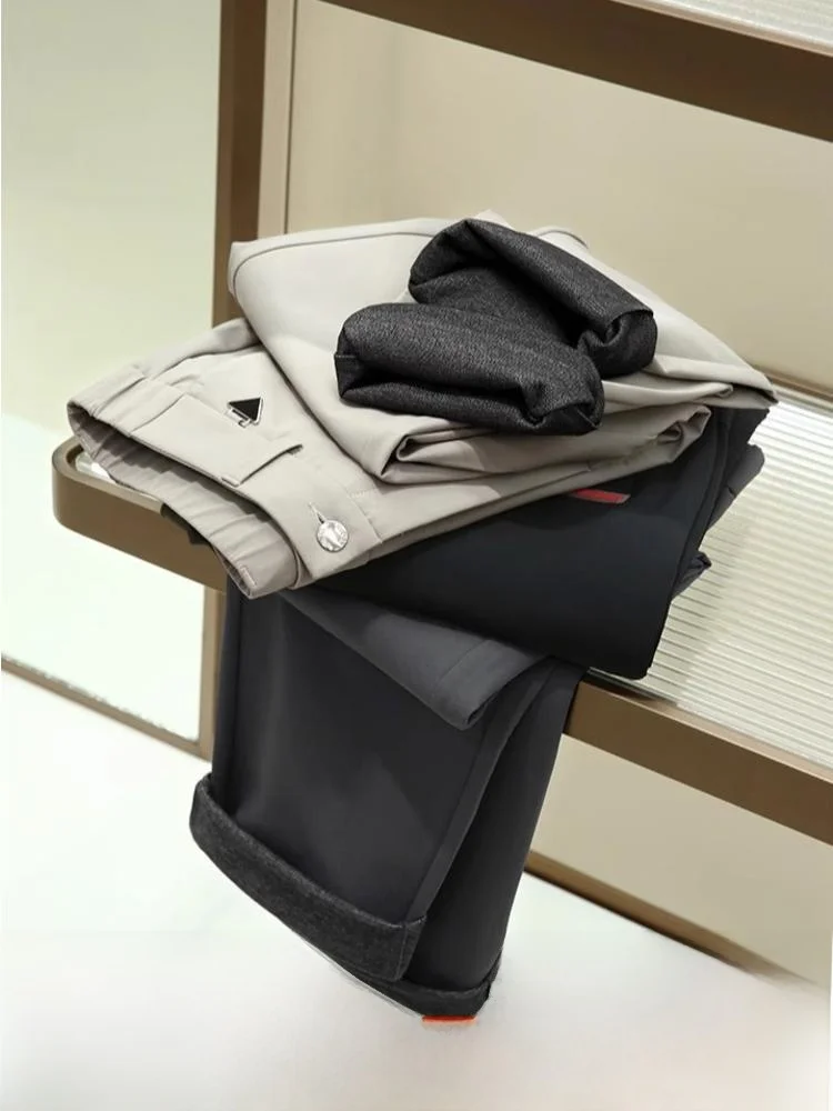 

High-End Modal Woolen Casual Pants Warm Fce Outdoor Busin Men's Straight Leg Pants Comfortable Autumn Winter Trousers