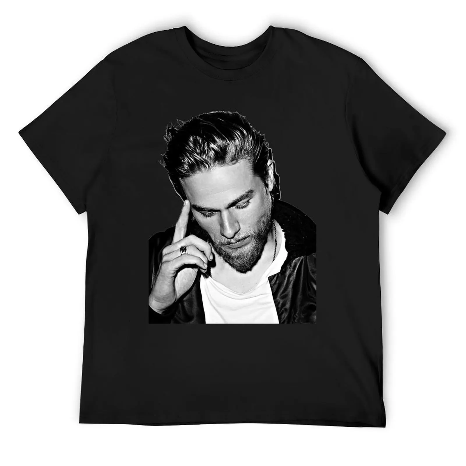 Handsome Charlie Hunnam black and white poster T-Shirt summer tops shirts graphic tees anime animal prinfor boys mens t shirts