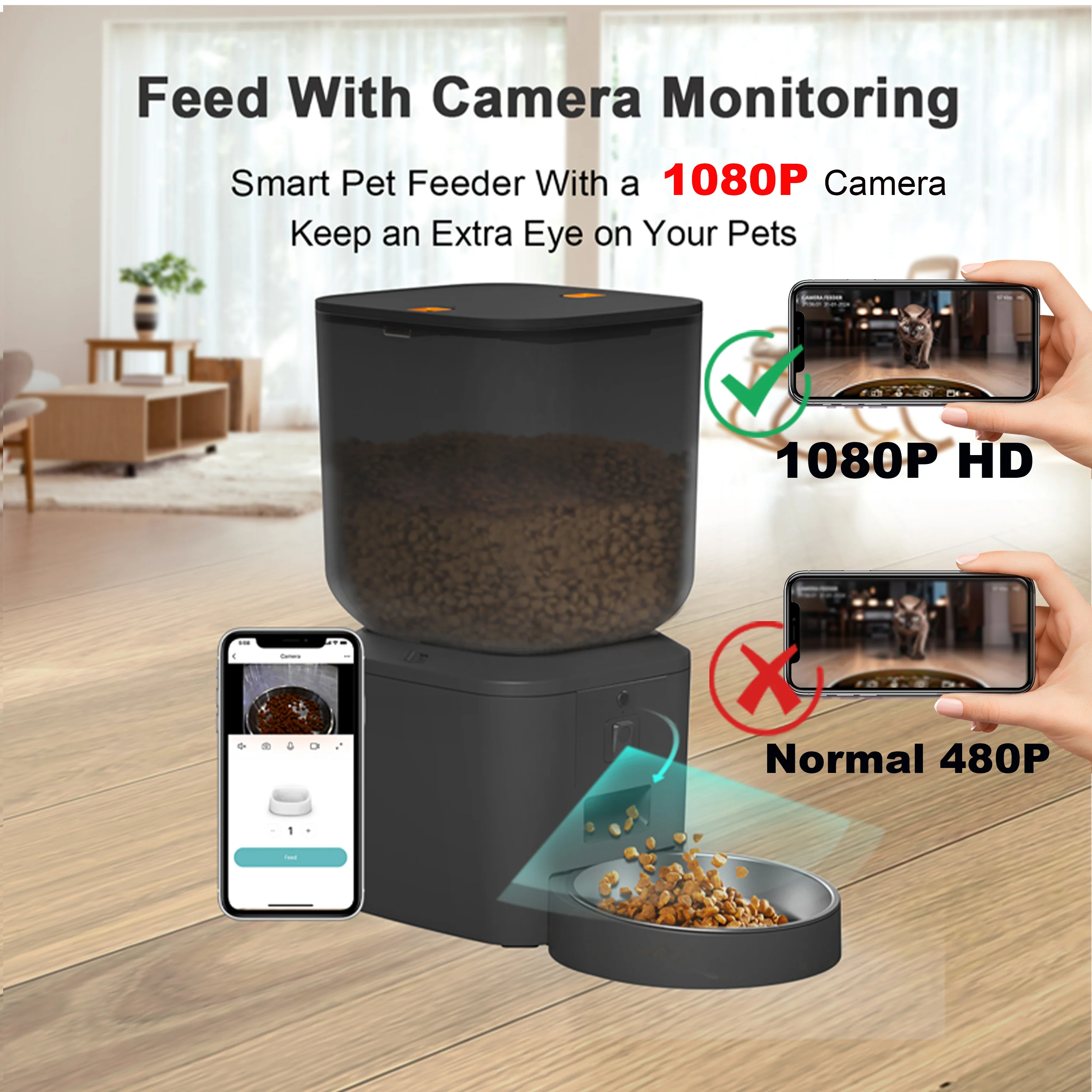 8L Automatic Cat Feeder With 1080p Camera Video WiFi Cat Food Dispenser Pet Smart Voice Recorder Remote Control Pet Auto Feeder