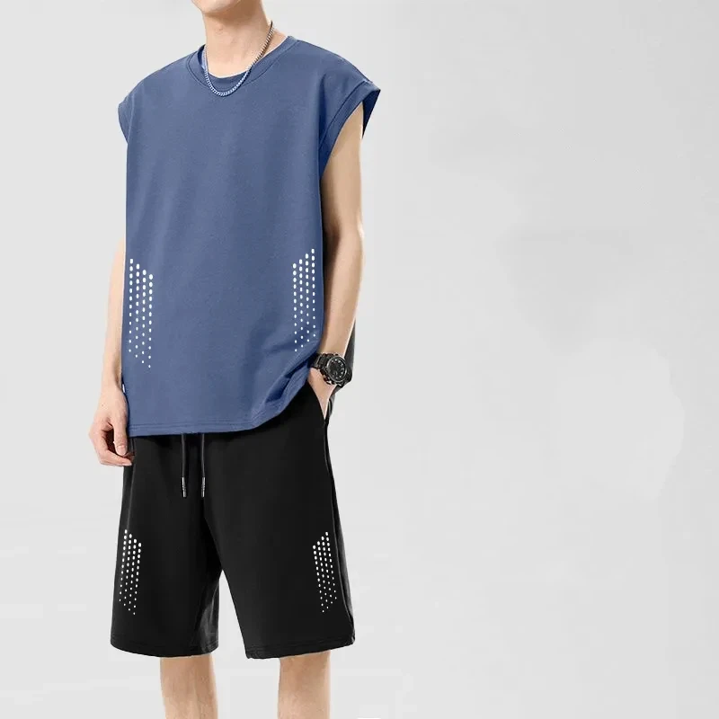 

Men's Ice Silk Mesh Sleeveless T-Shirt and Shorts 2-Piece Casual Summer Set