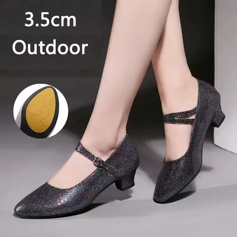 Latin Dance Shoes Lady Closed Toe Salsa Pumps Low Heels Sandals Ballroom Dancing Shoes for Women Zapatos Mujer 3.5cm 5.5cm Heels