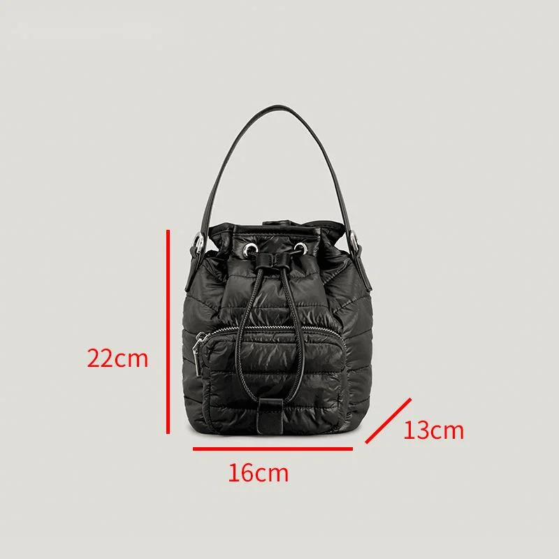 Saco de balde acolchoado de nylon para mulheres, bolsa de ombro acolchoada, algodão luxuoso, sacola casual de inverno, moda designer, nova chegada