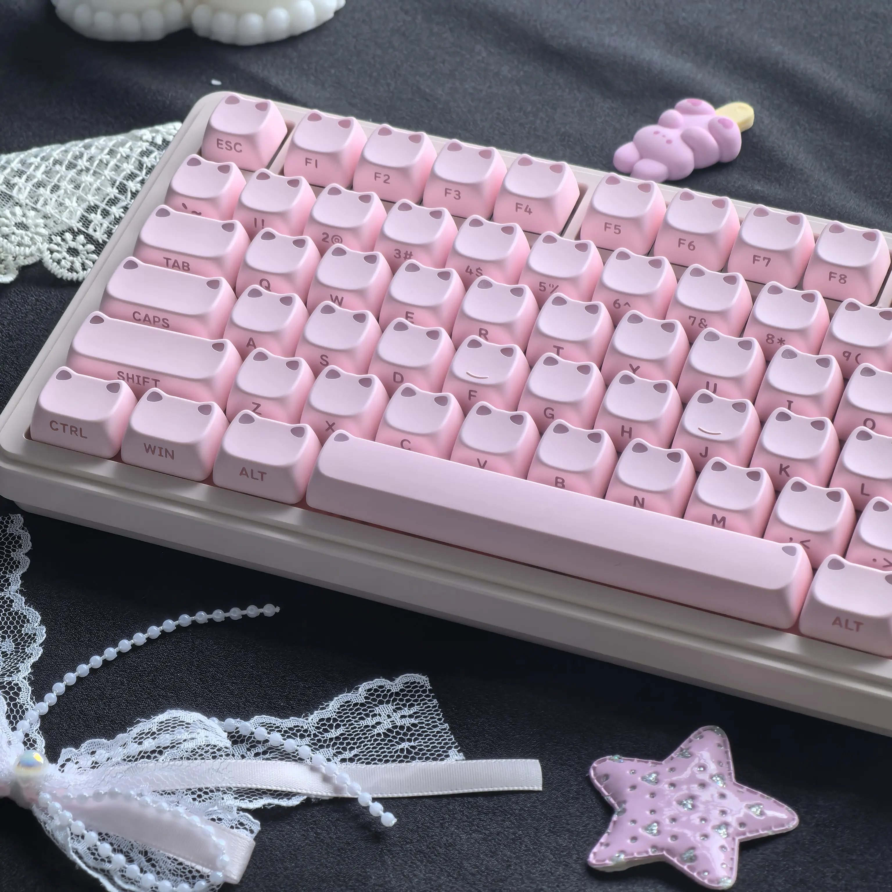 MAIMOOO Pink Cat Head Keycap Side Translucent Backlight Customized Mechanical Keyboard Aula/Ajazz Pbt Sublimation Keycap Set
