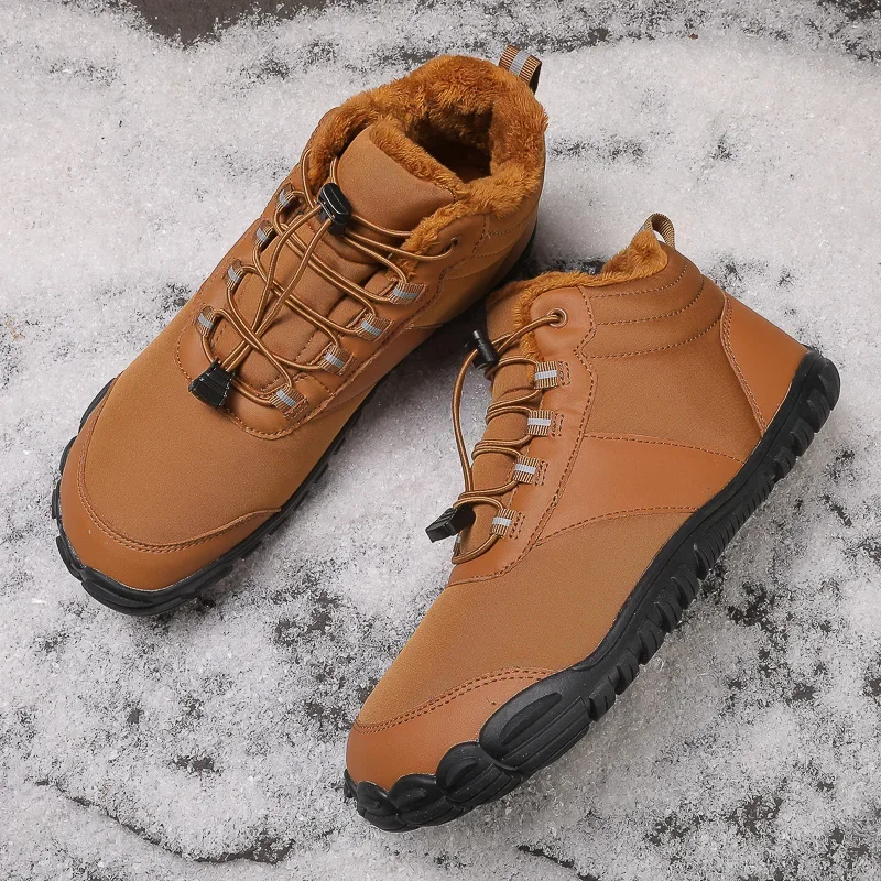 Botines de nieve impermeables para hombre, zapatos informales de trabajo, cálidos, de piel, talla grande, Invierno