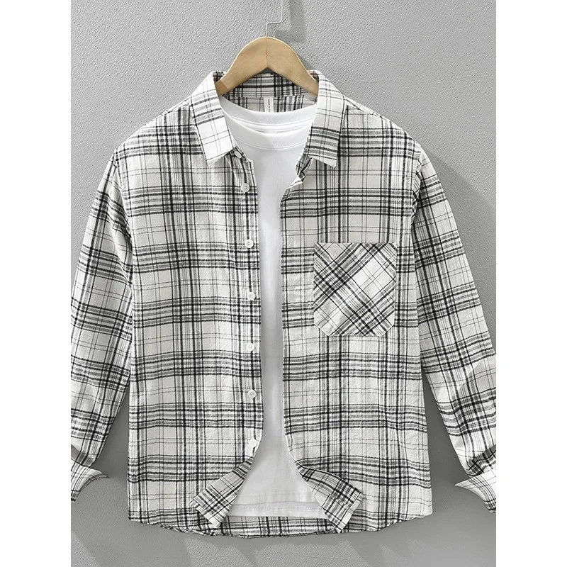 

Японская мужская повседневная рубашка с длинным рукавом, свободного кроя, с отложным воротником, молодежная верхняя одежда с узором, осенняя новинка, модная рубашка.