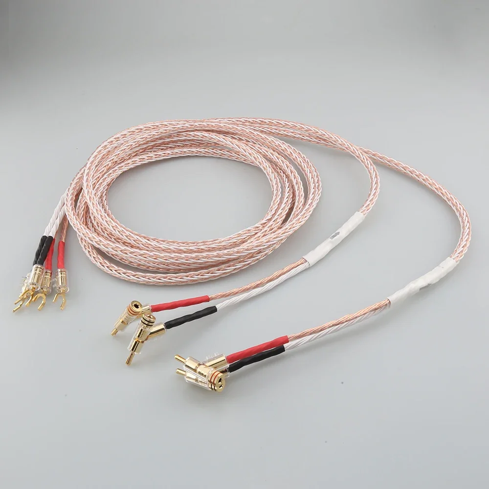 High Quality Audio Hi-end DIY HIFI Gold Rhodium Plated Y shape to banana plug 8TC 16 core speaker cable Cord Wire pair sale