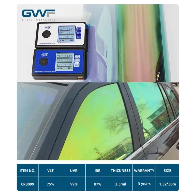 75% VLT Chameleon Green Red Car Window Film PET Material UV Protection Sakura Pink Tint Roll