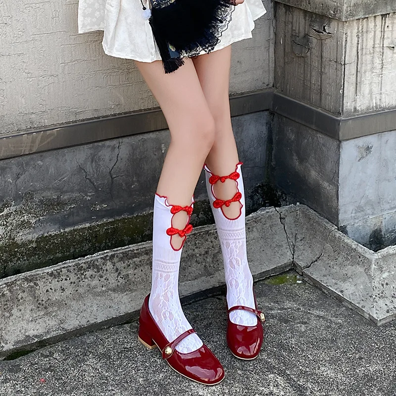 New Style Cheongsam with Middle-length Stockings. Summer Lightweight Lolita Stockings with Vintage Buttoned-up Design.