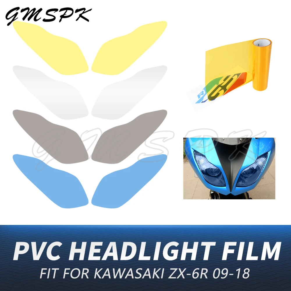 

Fit for Kawasaki NINJA ZX6R ZX-6R 2009-2018 Motorcycle Headlight Protection Film Front Fairing Head Lamp Guard Sticker Decals