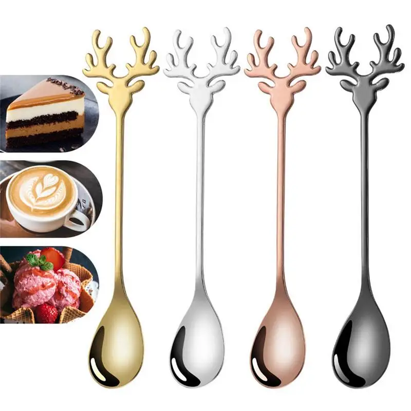 Kitchen Dessert Elk Head Soup Spoon Stainless Steel Soup Spoon Home Eating Rice Kitchen Cutlery Teaspoons Mixing Coffee Spoons