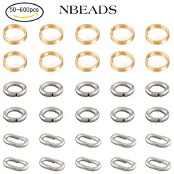NBEADS 50-600PCS 4x0.7-5x0.8mm Non saldato 304 Anelli di salto in acciaio inossidabile Colore dorato per la creazione di orecchini di gioielli