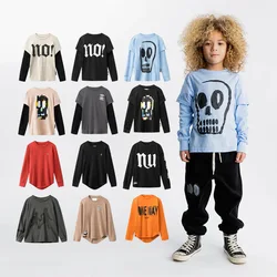 Children's Clothing Autumn and Winter Fake Two-piece Cotton Crew Neck Bottoming Shirt Top Teenagers Long-sleeved T-shirt