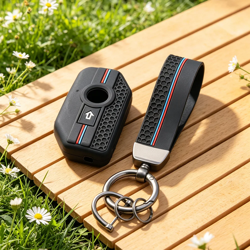 Sport Stripe Silicone Motorcycle Key Fob Cover With Keychain For BMW R1250GS R1200GS C400gt F750GS F850GS Motorbike Fob