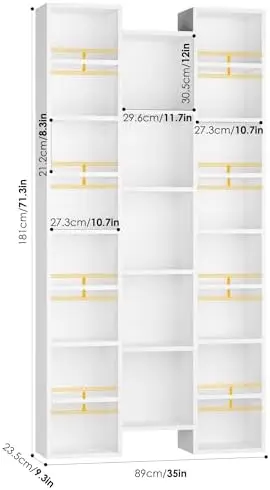 71'' White Bookshelf with 21 Cubes, 8 Tier Triple Wide Tall Bookshelf with 8 Adjustable Shelves,  Large Bookcase