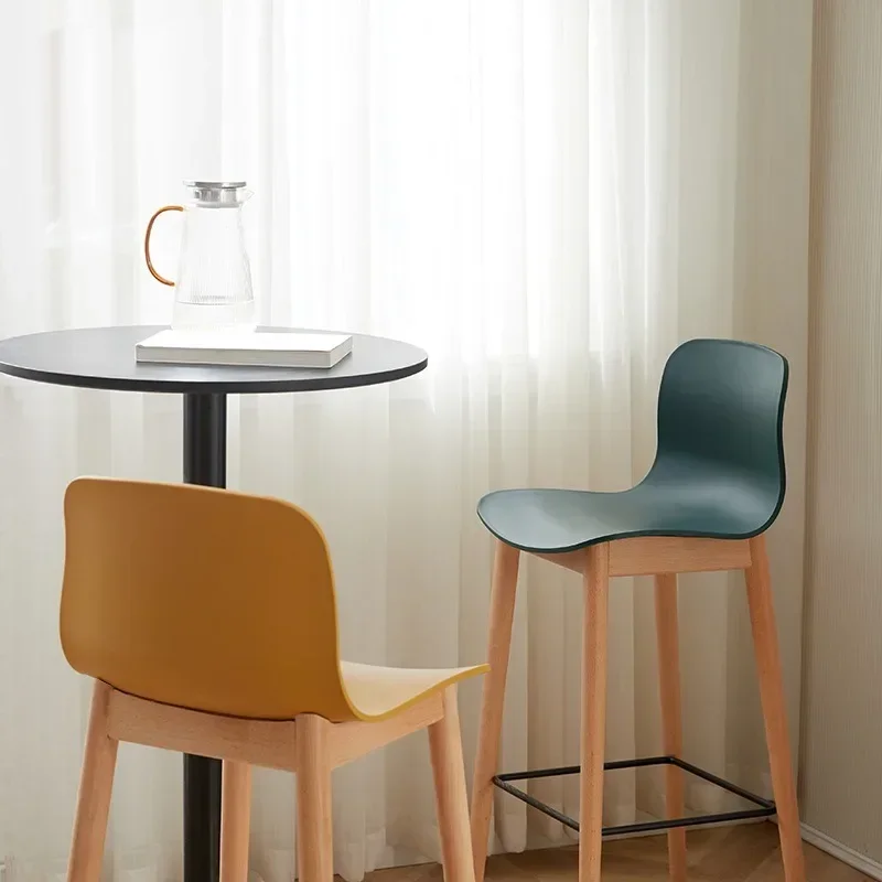 Nordic simple and fashionable milk tea shop bar solid wood backrest bar table negotiation reception thickened high stool high