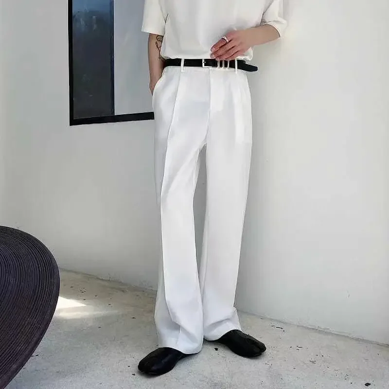 Social Tailoring Man Suits Pants Business Wide Leg White Trousers for Men Vintage Korean Style Clothes Thin Casual Classic Up