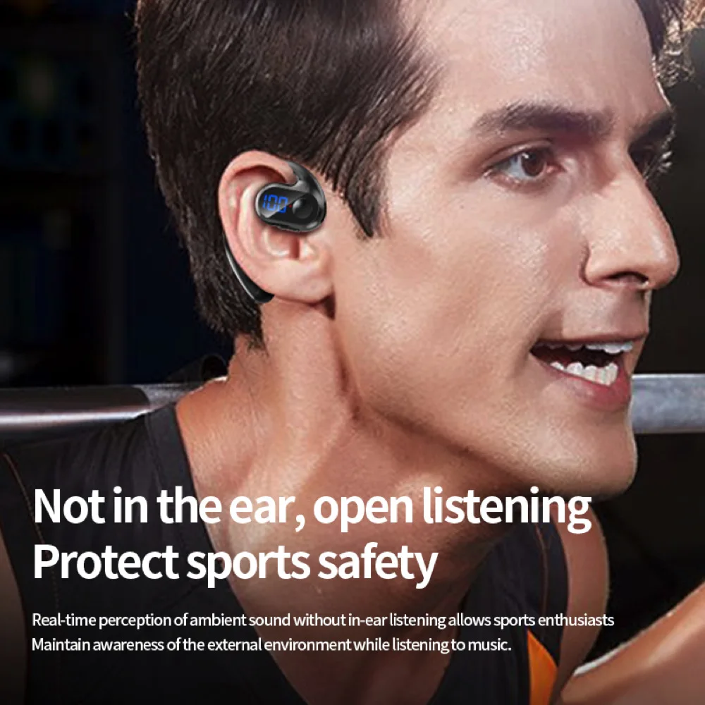 Auriculares indoloros con dientes azules, cascos inalámbricos con gancho para la oreja, estéreo, con cancelación de ruido, manos libres