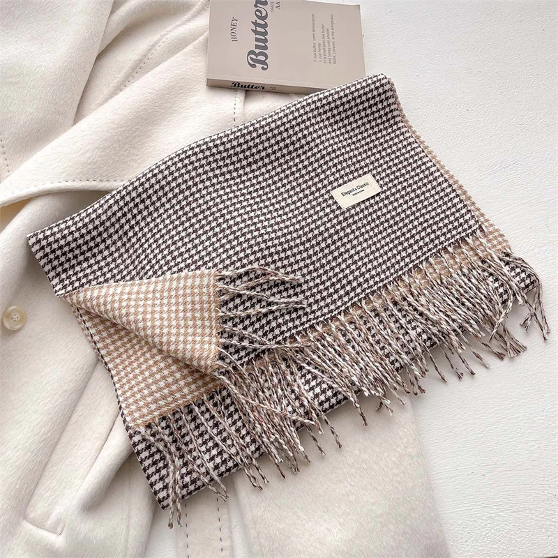 Winter Warm Shawl Elegant Plaid Cashmere Scarf Women Thick Blanket Wrap Pashmina Bufanda Tassel Female Long Foulard 2024