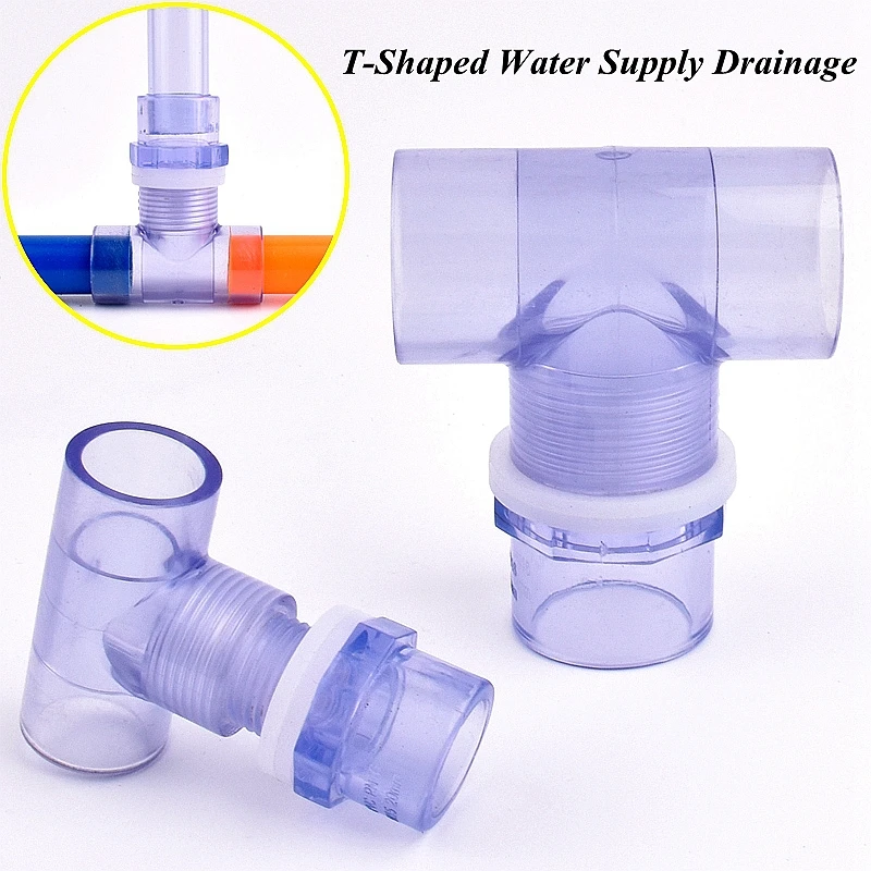 I.D 20~63mm Transparent Blue Fish Tank Observable Tee Water Supply Joint Household Aquarium DIY Water Pipe Water Supply Fittings