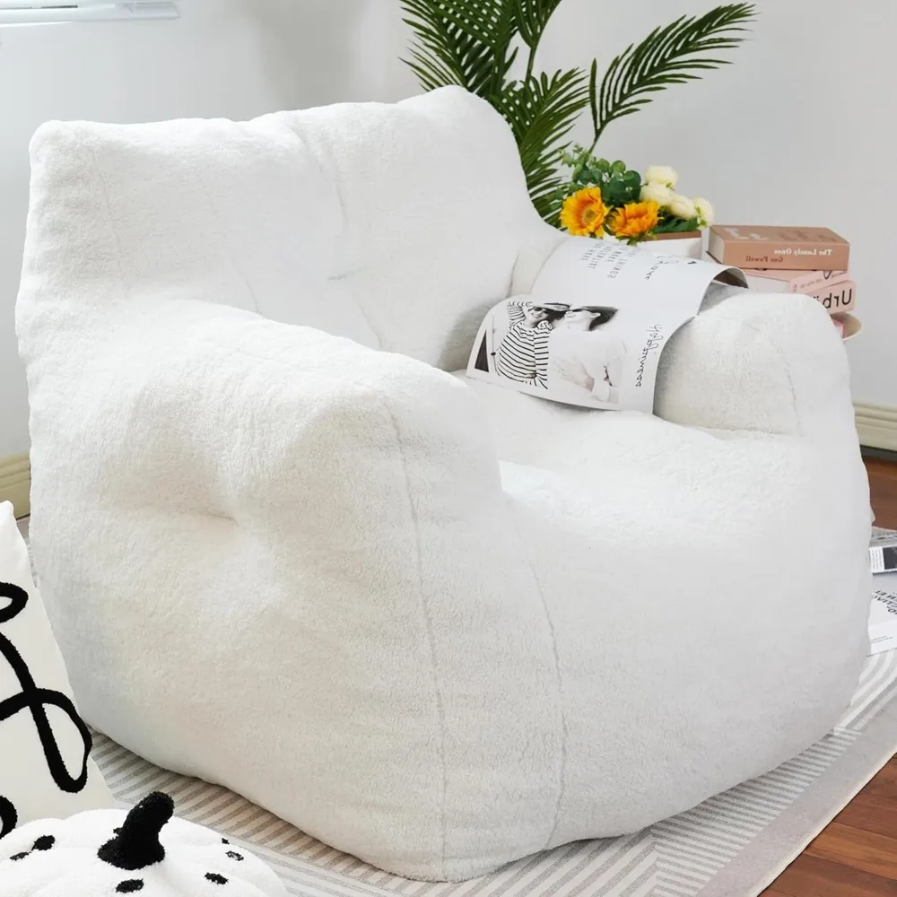 Adult bean bag chairs, giant bean bag chairs with padding, soy bag chairs with faux fur and memory foam with armrests