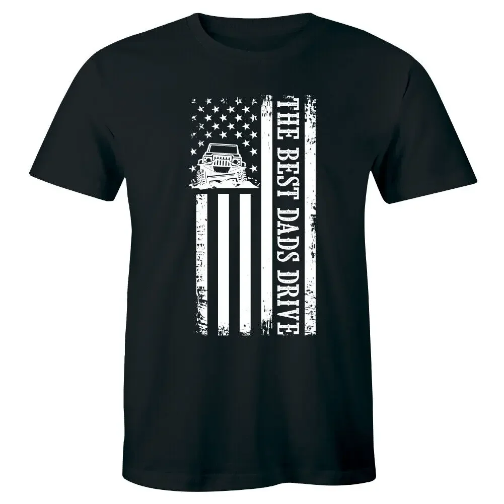 The Best Dads Drive with American Flag Image Black T-Shirt for Men