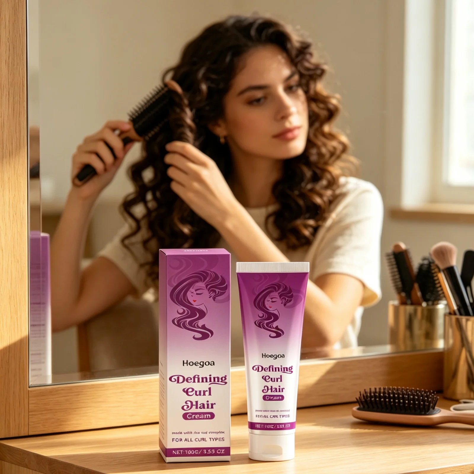 Hoegoa Defining Curl Hair Cream Long Lasting Moisturizing Deep Nourishing Hair Smooth Reduce Split Ends Hair Styling Cream 100g