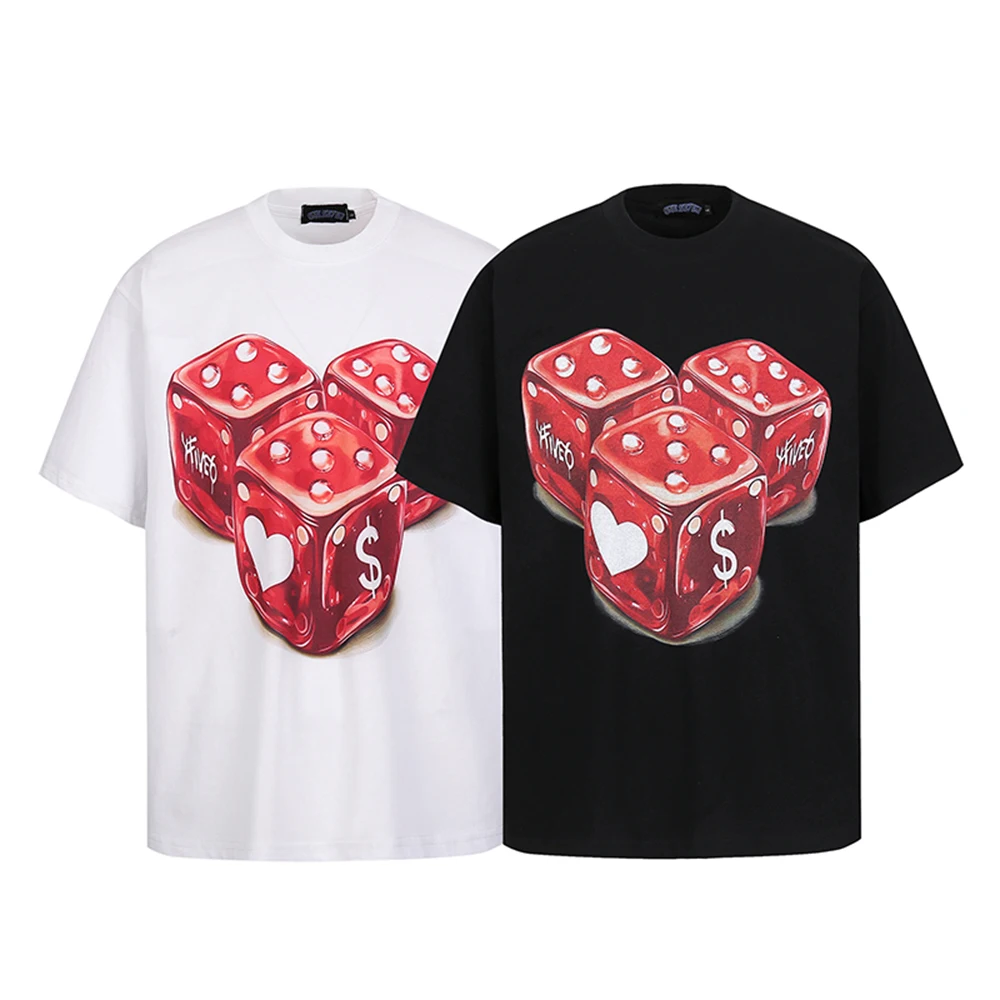 

Хлопковая летняя футболка с короткими рукавами и принтом Red Dice для мужчин и женщин, уличная одежда с круглым вырезом, свободные повседневные футболки большого размера