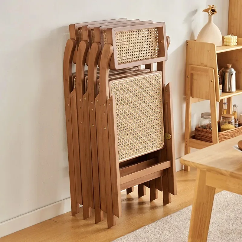 

Wicker folding dining chair, backrest chair, simple homestay, solid wood home living room stool, leisure backrest dining chair