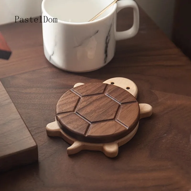 Creative Little Turtle Wooden Coaster, Solid Wood Heat‑Resistant Mat for Coffee Water Cup Household Dining Table Decor