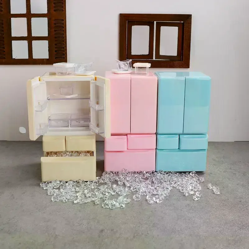 1 conjunto de comida em miniatura jogar cozinha cena bolso móveis modelo 1:12 playhouse brinquedos casa boneca dos desenhos animados mini geladeira