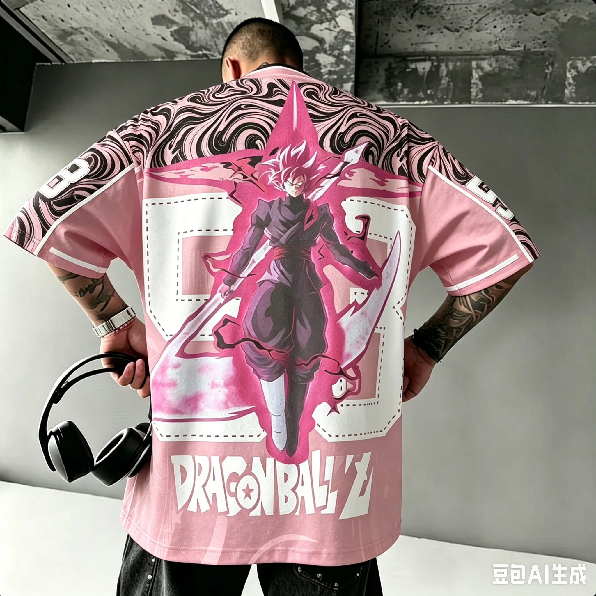 New Men Dragon Ball Black Goku Rose Graphic T-Shirt 23 Number Full Back Print Oversized Short Sleeve Quick Dry Mesh Anime Jersey - view 5