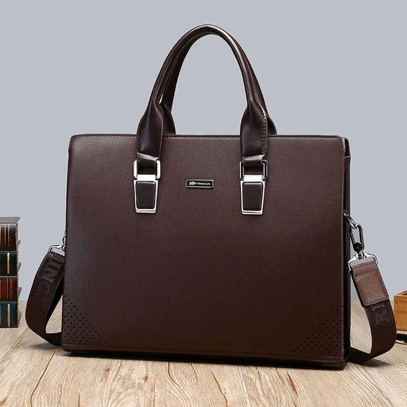 Executive Briefcase Men Husband PU Leather Handbag Laptop Office Shoulder Business Messenger Work Computer Bag for Documents