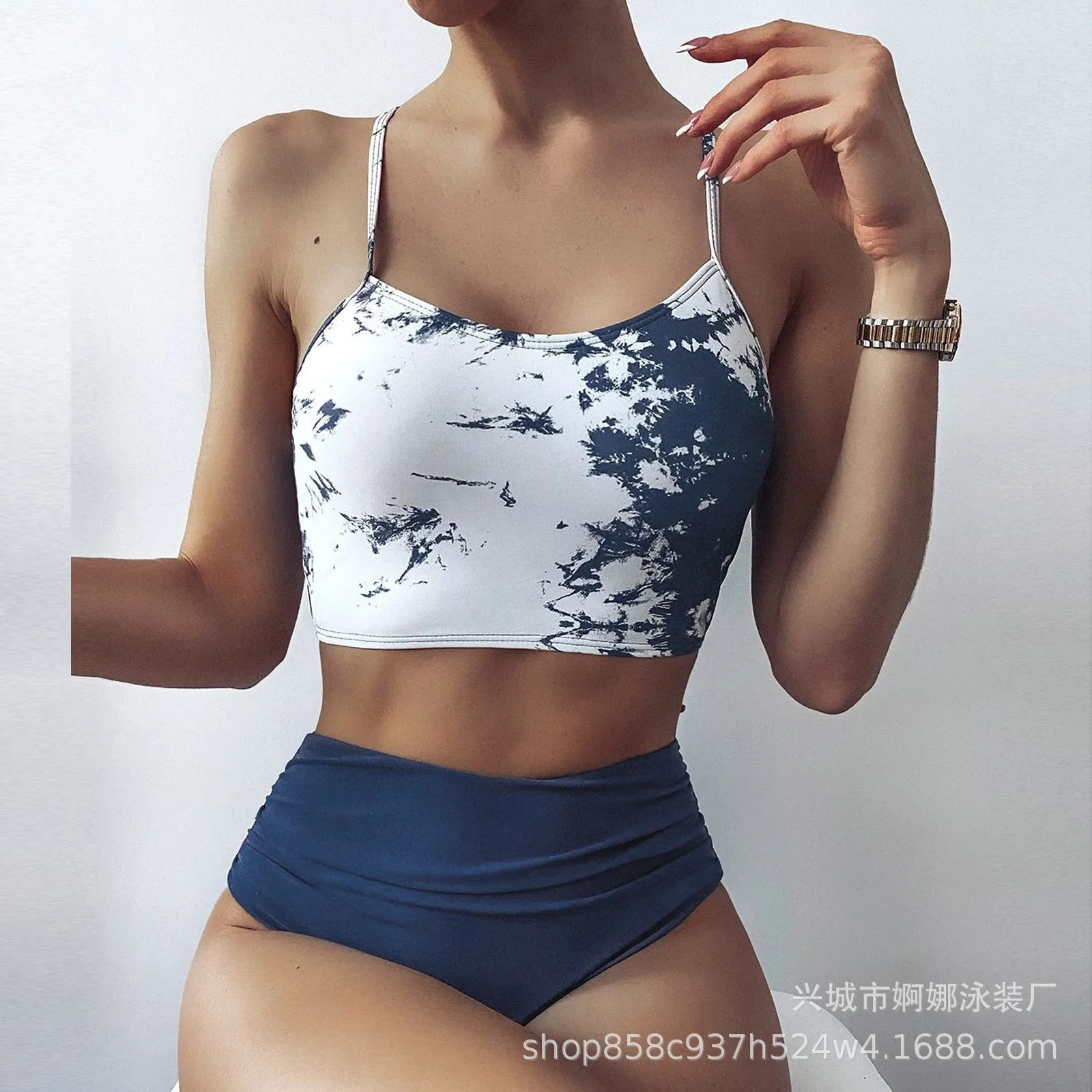 Swimwear Woman 2026 Bikini Tie Dye Cropped Top High Waisted Bikinis Navy Blue Swimsuit Black Two Piece Swimsuit Sets Women