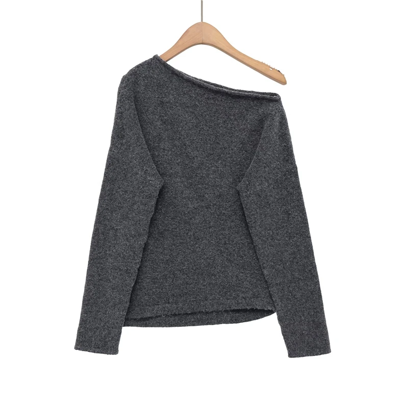 KEYANKETIAN Spring new women's fashion casual slanted shoulder pleated slim knitted sweater women with shoulder pullover sweater
