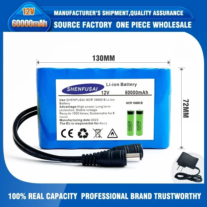 Original NEW Portable Super 12V 20000mah Battery Rechargeable Lithium Ion Battery Pack Capacity DC 12.6v 30Ah CCTV Cam Monitor +