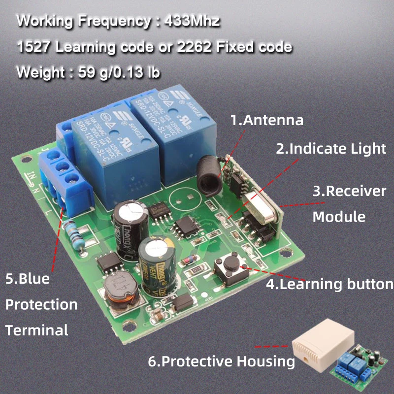 433Mhz Universal Wireless Remote Control Switch AC 85V ~ 250V 2CH Relay Receiver Module RF Transmitter Motor Lamp Bulb SmartHome