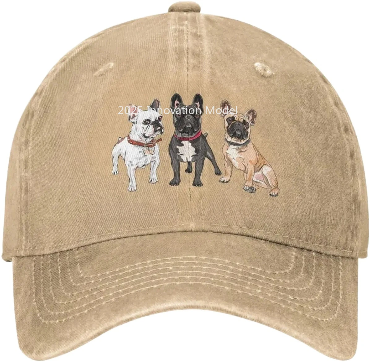 

French Bulldog Dogs Vintage Distressed Adjustable Washed Denim Mens Dad Trucker Hat Baseball Ball Cap for Men