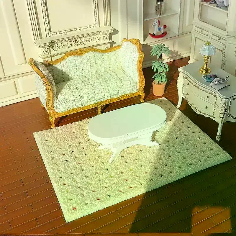 1: 12 Dollhouse Miniature Plush Carpet Fluffy Mat Model Photography Prop Kids Pretend Play Toys Doll House Mini Decoration Gifts view 2