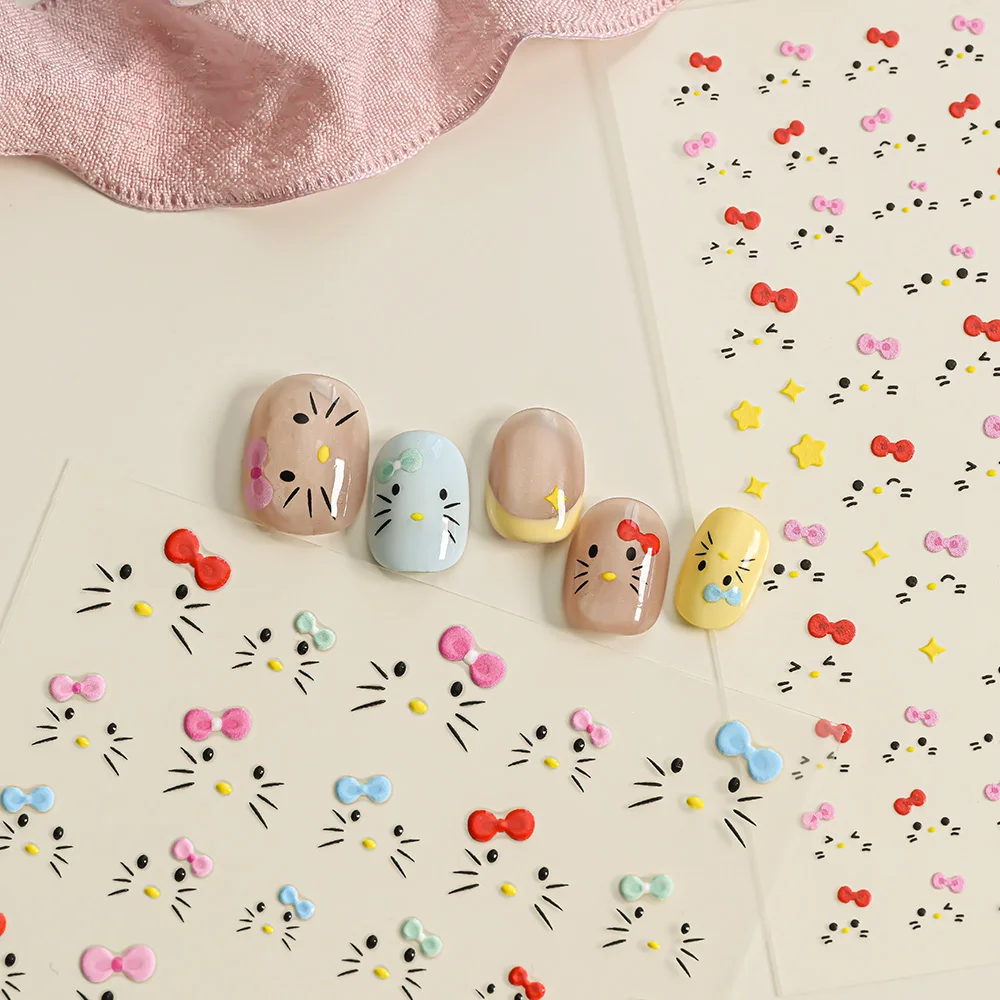 ﻿ 1 قطعة 5D مرحبا كيتي الوجه مسمار الشارات لطيف الكرتون الوردي القوس هريرة القط الكم ملصقات الأظافر DIY بها بنفسك الحلو مانيكير خط المتزلجون