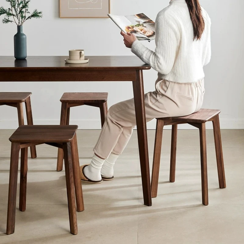 

Chinese Style Kitchen Dining Chairs Black Walnut Solid Wood Square Stool Adult High Bench for Living Room Home Entrance Seating