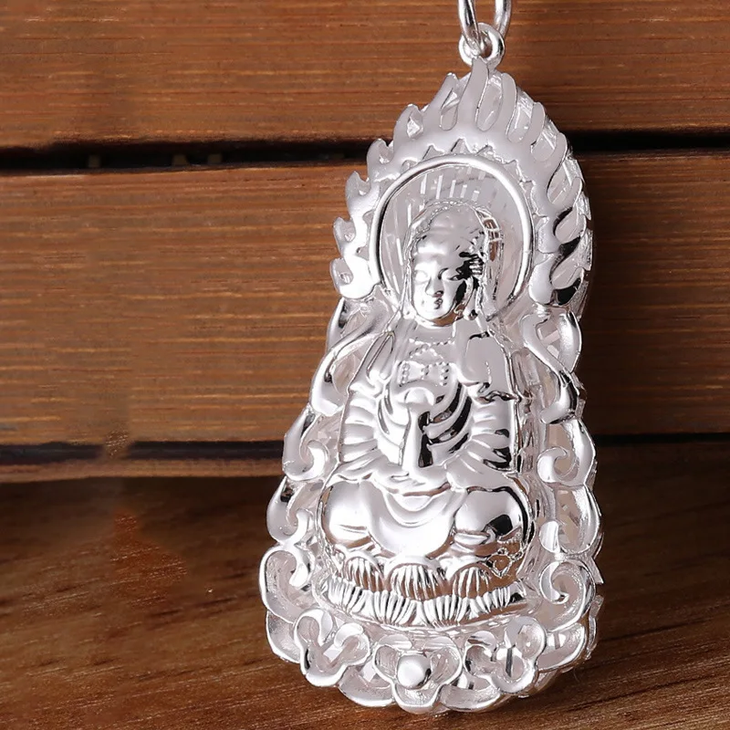 

S999 Sterling Silver Guanyin Buddha Pendant Buddhist Necklace