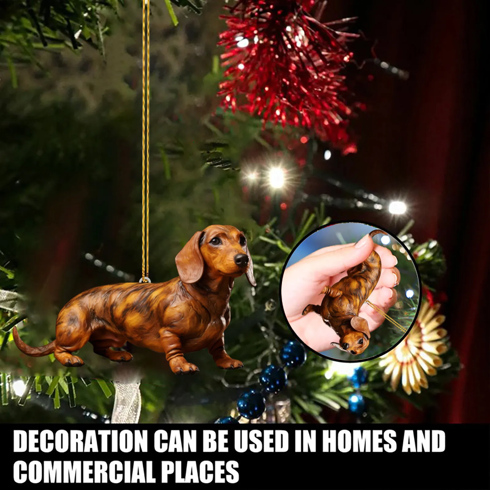 Cute Dog Dachshund Christmas Hanging Ornaments Acrylic Hanging Pendants Dachshund Xmas Personalized Gifts Home Party Decor