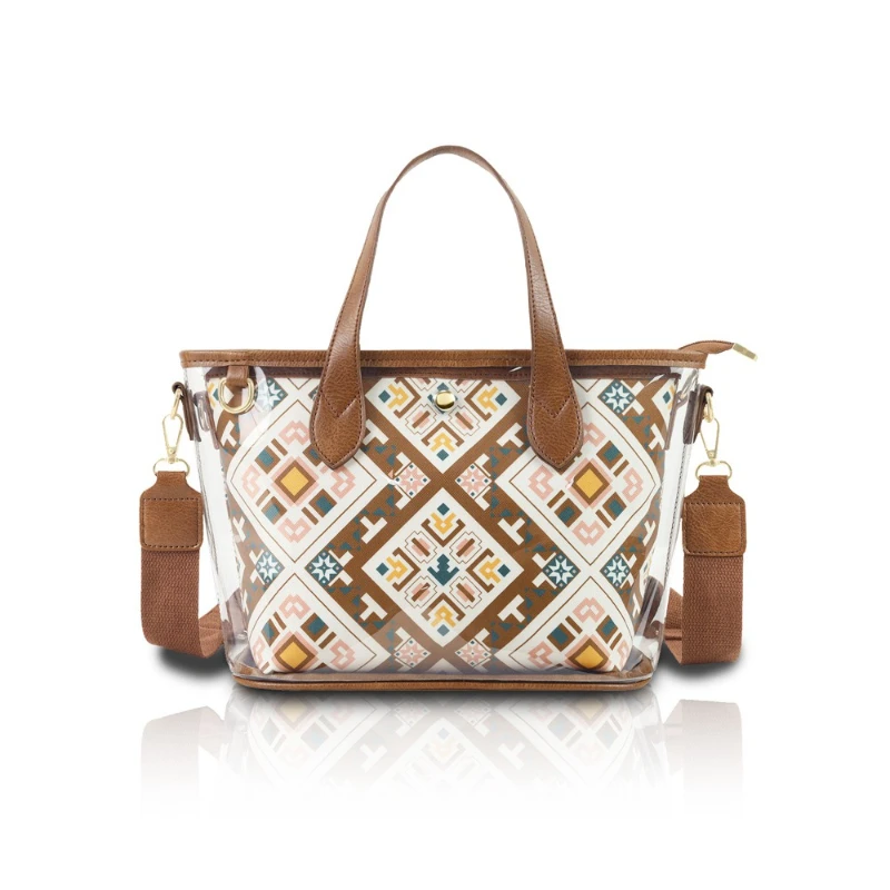 

Ethnic Style Tote Bag PVC Transparent Waterproof Women's Shoulder Bags Female Detachable Composite Crossbody Bag for Work Travel