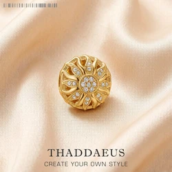 Beads Golden Sun Pave Summer Brand New 925 Sterling Silver Charm Karma Jewelry Accessories